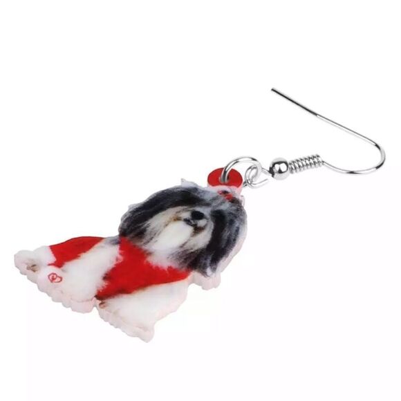 Shih Tzu Christmas Earrings Red Dog Santa Gift - Picture 3 of 5